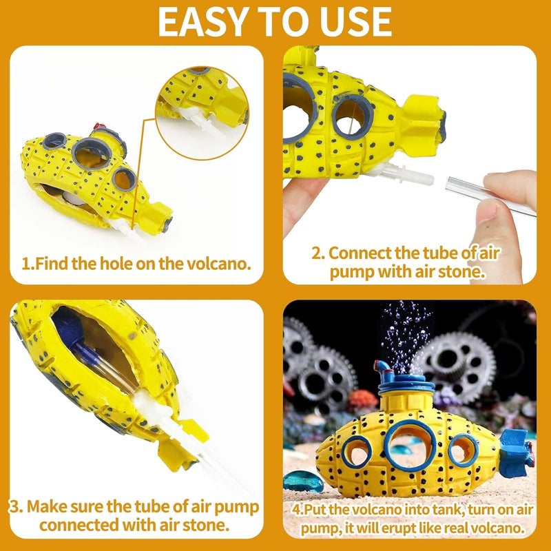 Moonorange Aquarium Air Bubbler Decoration, Realistic Submarine Ornament for Aquarium Fish Tank (Submarine-Yellow) - Image 3